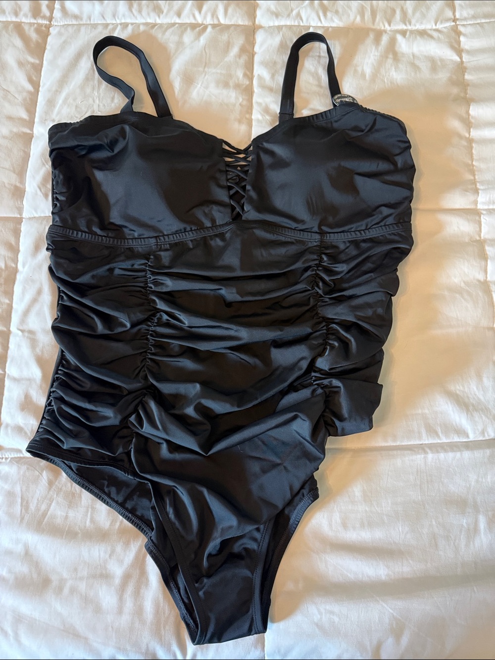 torrid Black Ruched One-Piece Swimsuit with Lattice Front